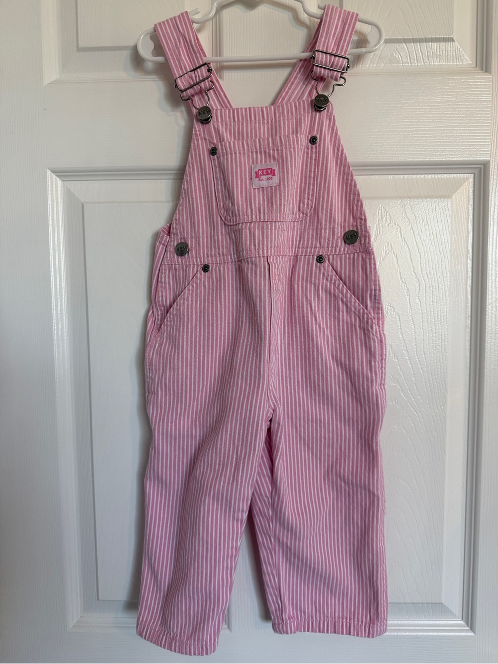 Kids Pink Stripe Overalls with Adjustable Straps - Picture 2 of 4